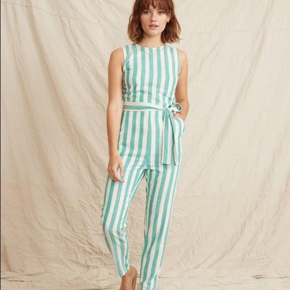 Eloise Jumpsuit in green and white marine layer